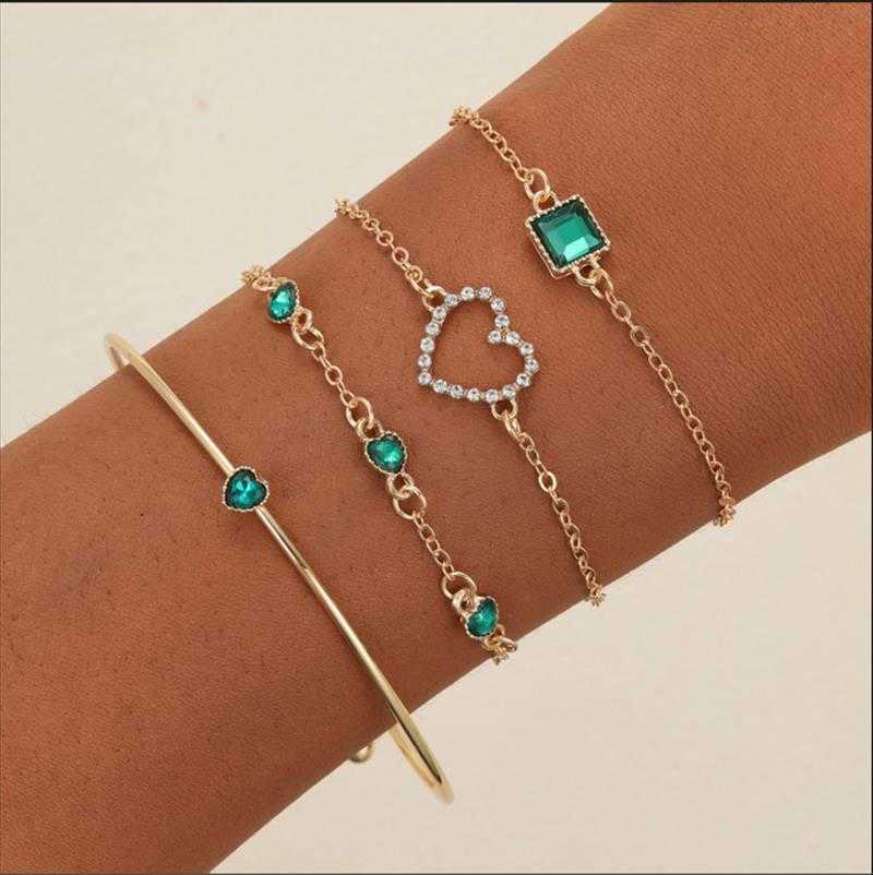 

Bracelet Ins Vintage Inlaid Lvzuan Square Heart Set 4 Piece