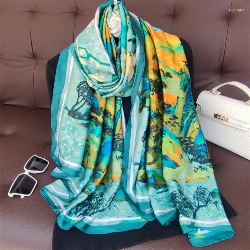 

Scarves 180 90cm Classic Silk Scarf Women Foulard Office Lady Large Fashion Print Beach Hijab Shawl Warp Bandanna Muffler Pareo