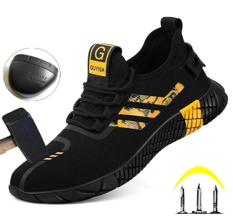 

Fashion Work Shoes Men039s Safety Boots Breathable With Steel Toe Antipuncture Sneakers 2203038492131, Black