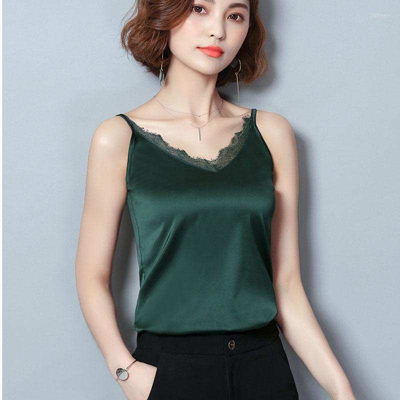 

Women' Tanks Female Summer Lace Silk Strap Tank Tops Ladies Sleeveless Backless Sexy Loose Spaghetti Cami For Women Black Satin, Green