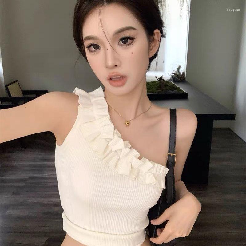

Women's T Shirts 2023 Ropa Mujer Backless Ruffles Sexy Shirt White Crop Tops Y2k Top Fashion For Women Sleeveless Tunic Summer Tshirts, Black