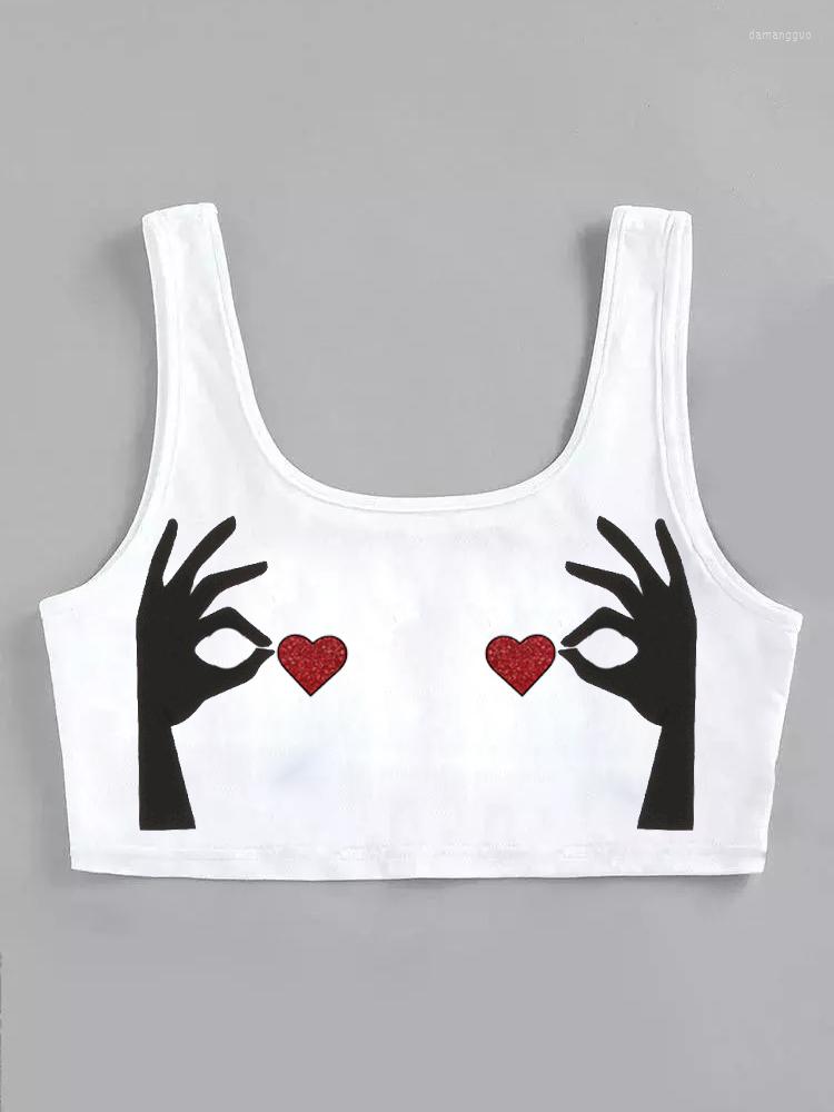 

Women' Tanks Cute Love Heart Women' Crop Top Casual Tank Tops Funny Hands Workout Camisole Round Neck Graphic Print Sleeveless Shirts, Ivory