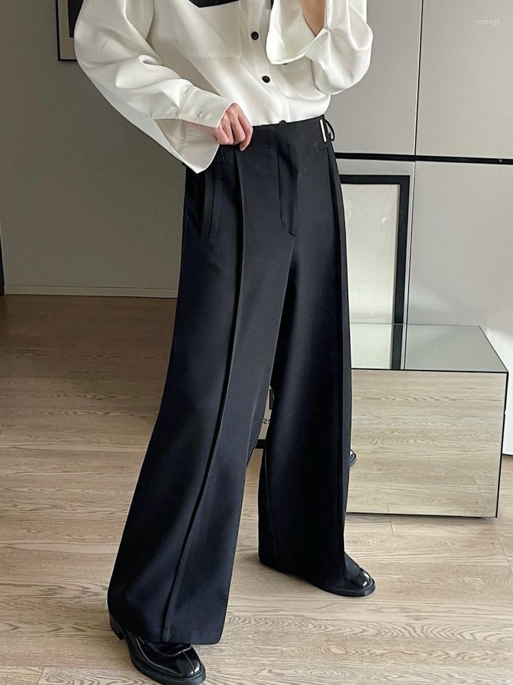 

Men's Pants 2023 Men's Casual Wide Leg Trousers Korean Style Personalized Bright Line Decoration Fashionable Elastic Waist, Black