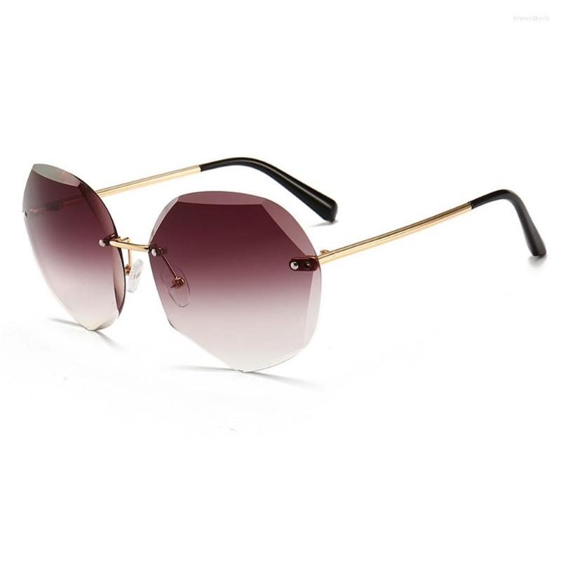 

Sunglasses 2023 Brown/Pink/Black/Purple Gradient Lens Rimless Designer For Men/Women UV400 Driving Glasses