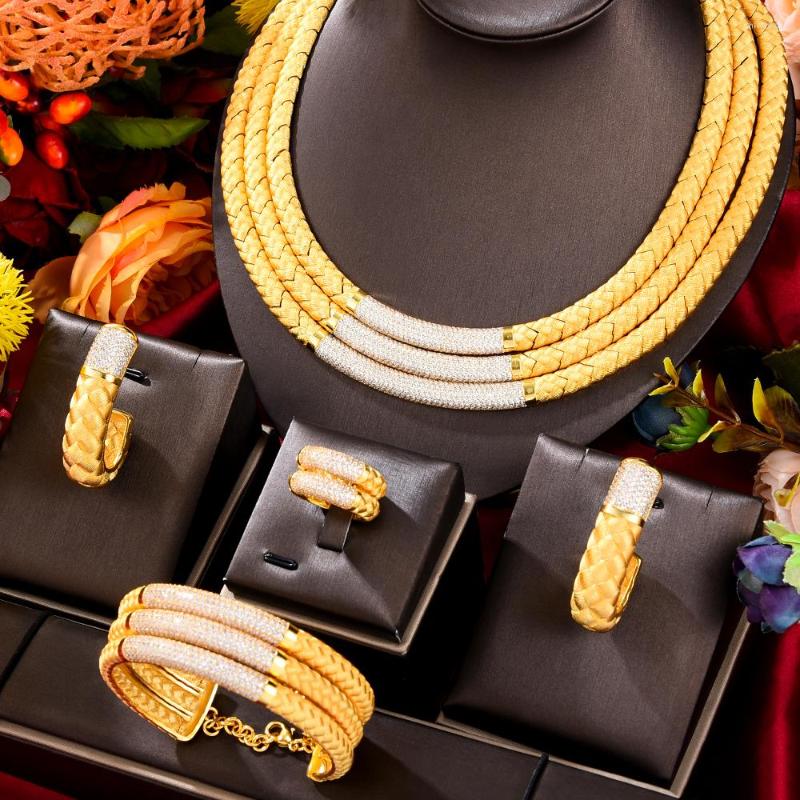 

Necklace Earrings Set GODKI Trendy 4PCS 3 Layers African Jewelry For Women Wedding Party Dubai Bridal Earring, Picture shown