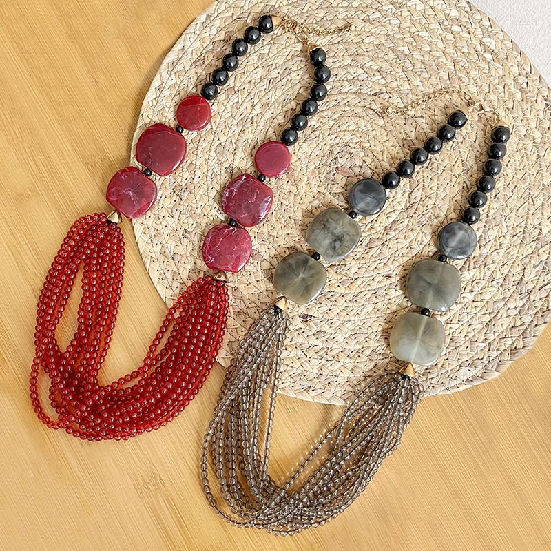 

Choker 2023 Trend Bohemian Chain Women's Beaded Necklace Vintage Acrylic Pendant Long For Girl Jewelry Accessories Gifts