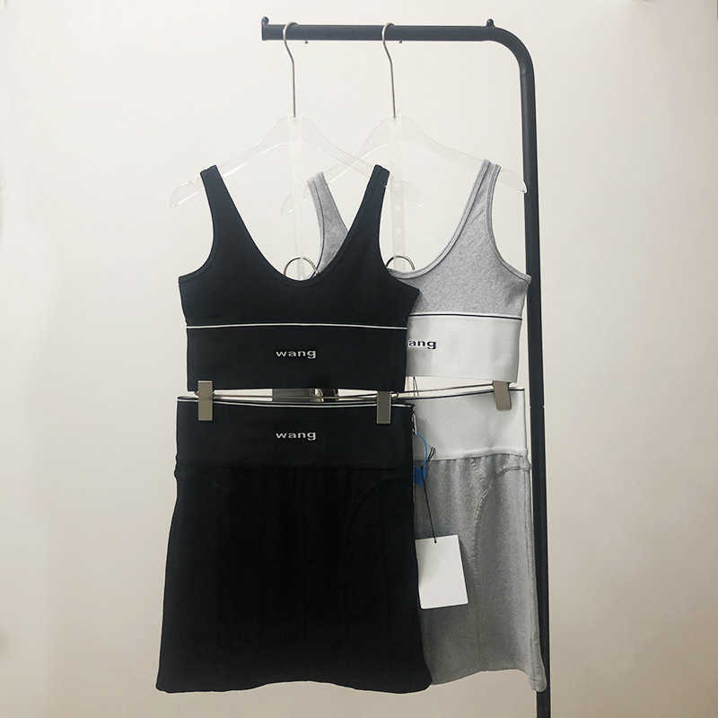 

Hyunya Same 2023aw Letter Sports Tank Top Wrap Hip Skirt Two Piece Set High Waist Small Fit Half Skirt for Women, Black (top)