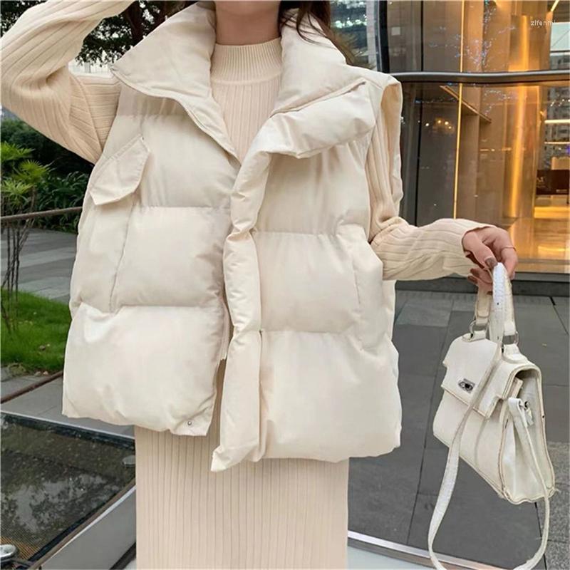 

Women's Vests 2023 Autumn Winter Down Women Short Vest Windbreaker Thick Warm Coat Gilets Sleeveless Jacket Weste, White-1