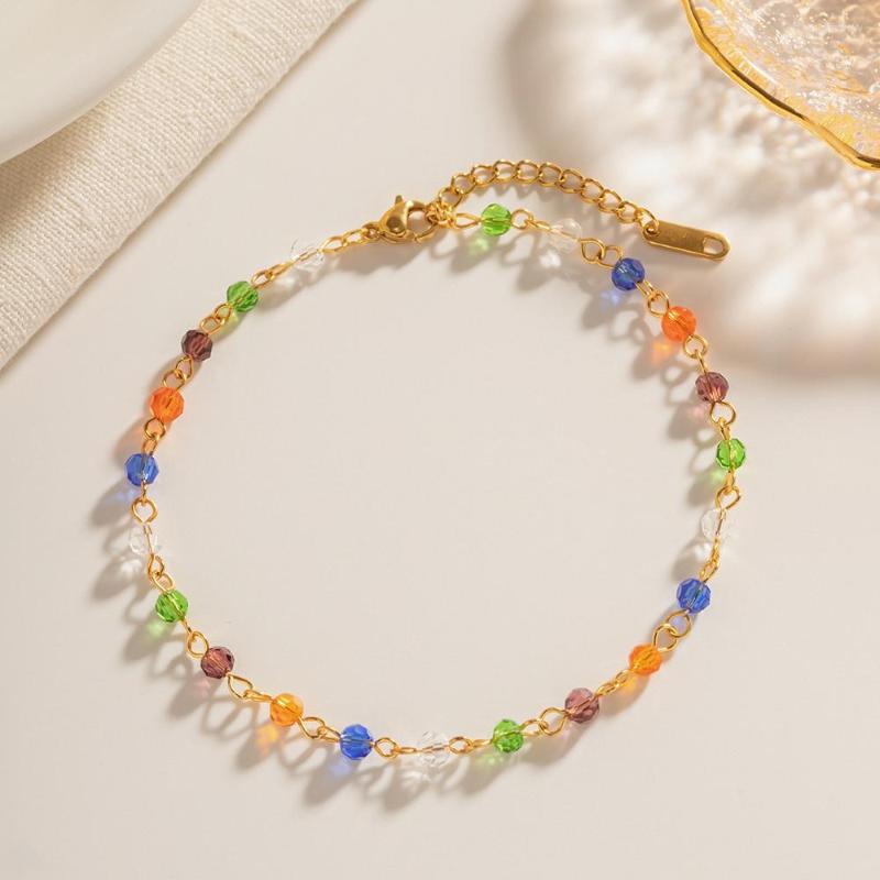 

Anklets Summer Colorful Beads Anklet For Women Beach Classic 18K Gold Colored Glass Ladies Stainless Steel Jewelry