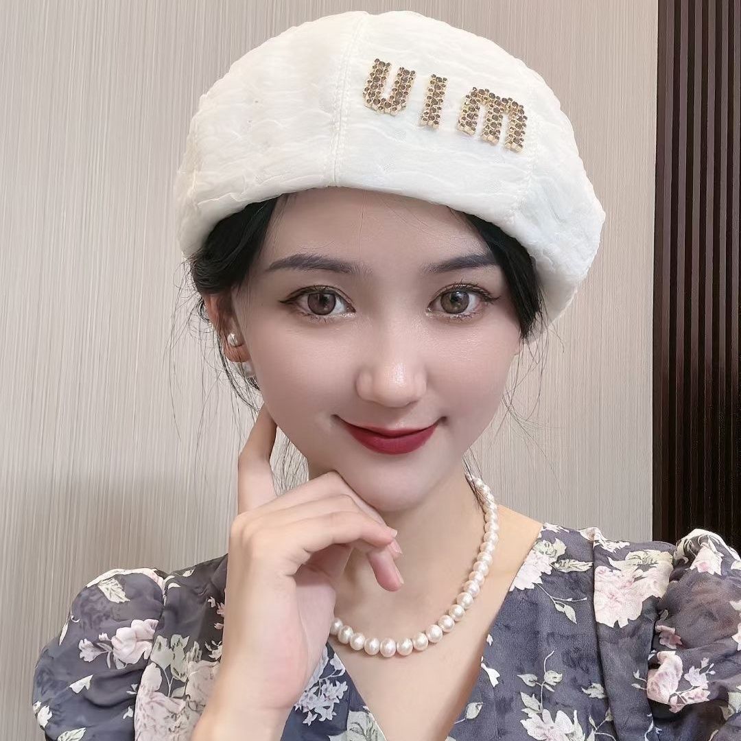 

Spring and summer denim letters miu beret, college style, versatile, casual pumpkin hat, ladies' aging bud hat, No box