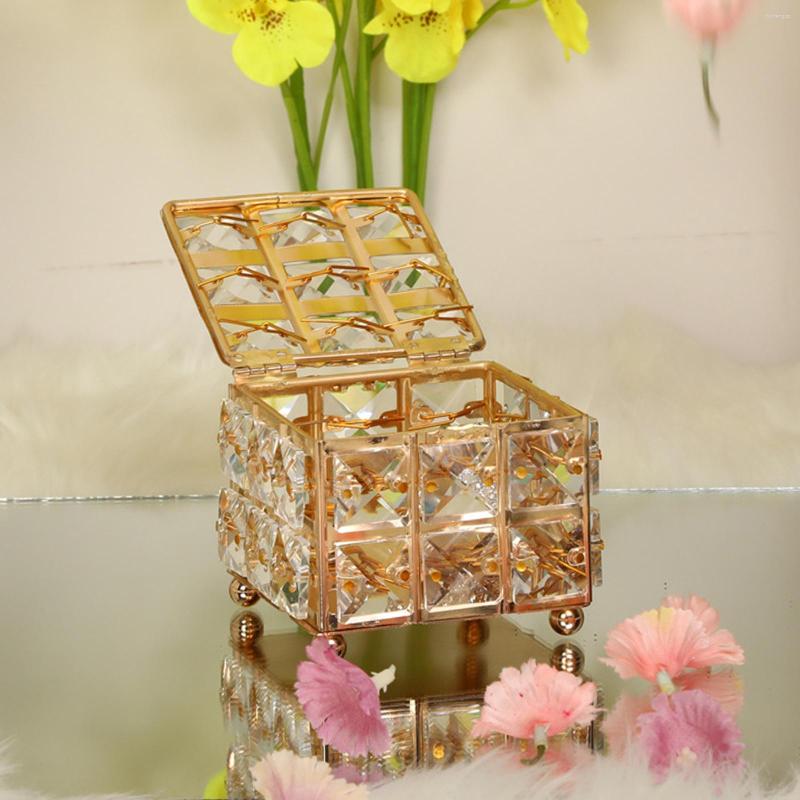 

Jewelry Pouches Crystal Box Golden Square Display Organizer Keepsake Home Decorative For Storage Trinket Ring Earring