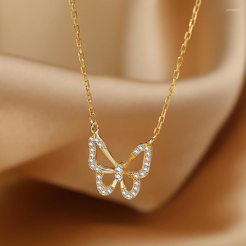 

Pendant Necklaces Sam Panda Silver Color Butterfuly Necklace For Women Girl Gift Full Crystal Personality Trend Clavicle Chain Jewelry