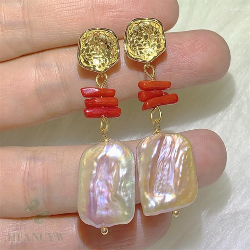 

Dangle Earrings 15-20mm Multi-color Baroque Pearl Coral Earring 18k Ear Drop Party South Sea Jewelry