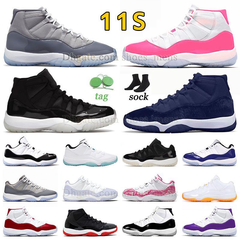 

Jumpman 11 Mens Basketball Shoes Hot Pink 11s Blue High Velvet Midnight Navy Cherry Cool Grey Low Cement Grey Yellow Snake skin Cap and Gown Designer Sneaker J11 Low UNC, A58 40-47 purple