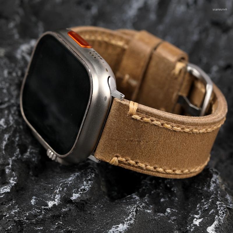 

Watch Bands Handmade Italian First Layer Cowhide Leather Watchband Fits Apple 49MM 45MM 44MM 42MM Light Brown Soft Bracelet