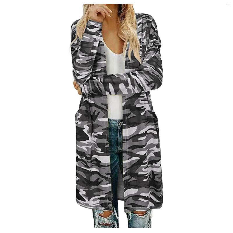 

Women's Jackets Camouflage Print Open Front Blouse Cardigan Long Sleeve Lightweight Coat, Blue