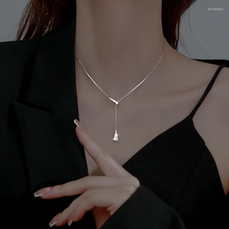 

Pendant Necklaces Tassel Geometric Necklace Ladies Stainless Steel Adjustable Clavicle Chain Fashion Zircon Triangle