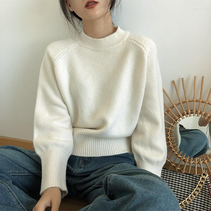 

Women's Sweaters 2023 Women's Sweater Autumn Winter Leisure Loose Vintage Pullover Single Breasted Half High Collar Solid Color Knit
