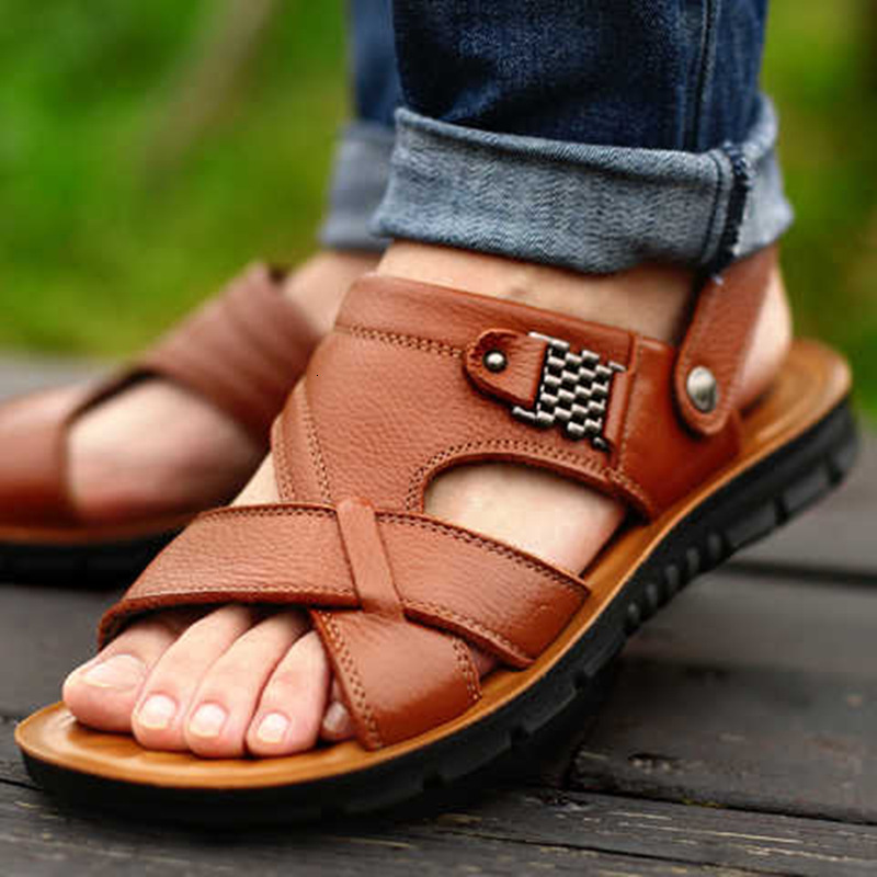 

Sandals Big Size 48 Men Leather Sandals Summer Classic Men Shoes Slippers Soft Sandals Men Roman Comfortable Outdoor Walking Footwear 230509, Yellow