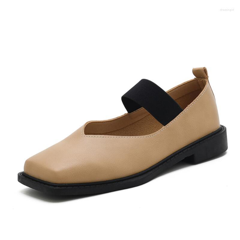 

Dress Shoes Soft Leather Mary Jane 2023 Type Flat Head Square Heel Fairy Sole For Women Large Sizes 34-42, Khaki