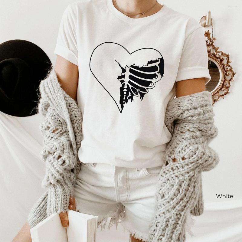 

Women's T Shirts Ribs Skeleton Heart T-shirt Funny Valentines Day Shirt Love Graphic Tee Women Fashion Casual Vintage Tops, Yellow-black text