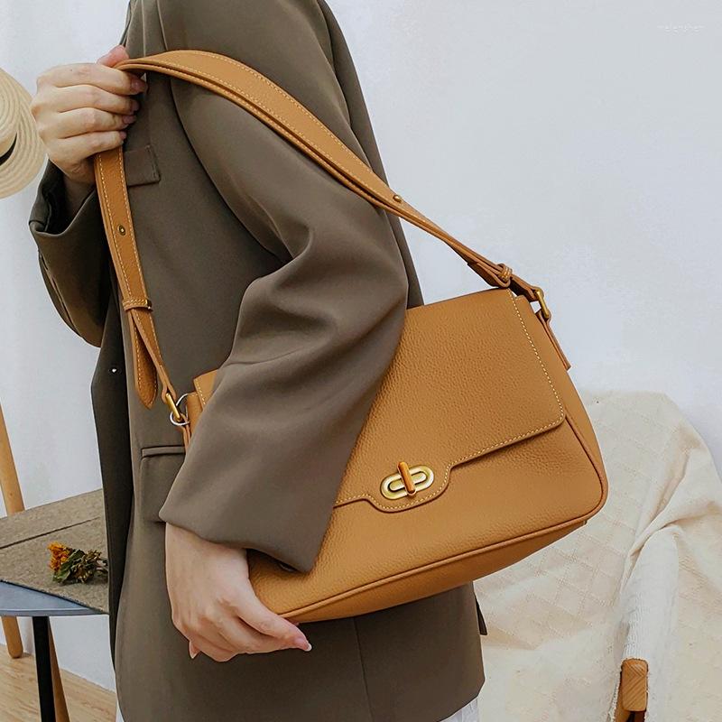 

Evening Bags Solid Color Female Genuine Leather Messenger Large Capacity Lady Commute Single Shoulder Bag Fashion Simple Women Handbag, Dark grey