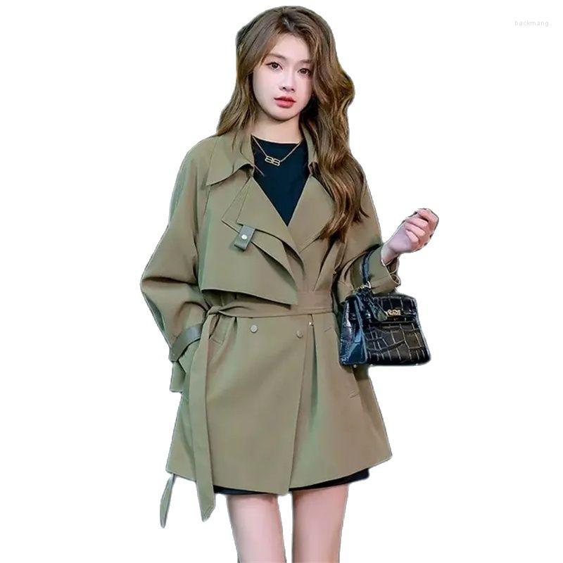 

Women' Trench Coats High-end Design Sense Women Slin Windbreaker Coat 2023 Spring Snd Autumn Medium Length Korean Fashion Foreign Style, Army green