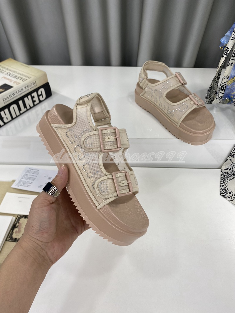 

High quality Designer Women Sandals Double G Flip Flops Rubber Slippers Jelly Platform Slides Adjustable Buckle Candy Color Slipper Summer Beach Sandal