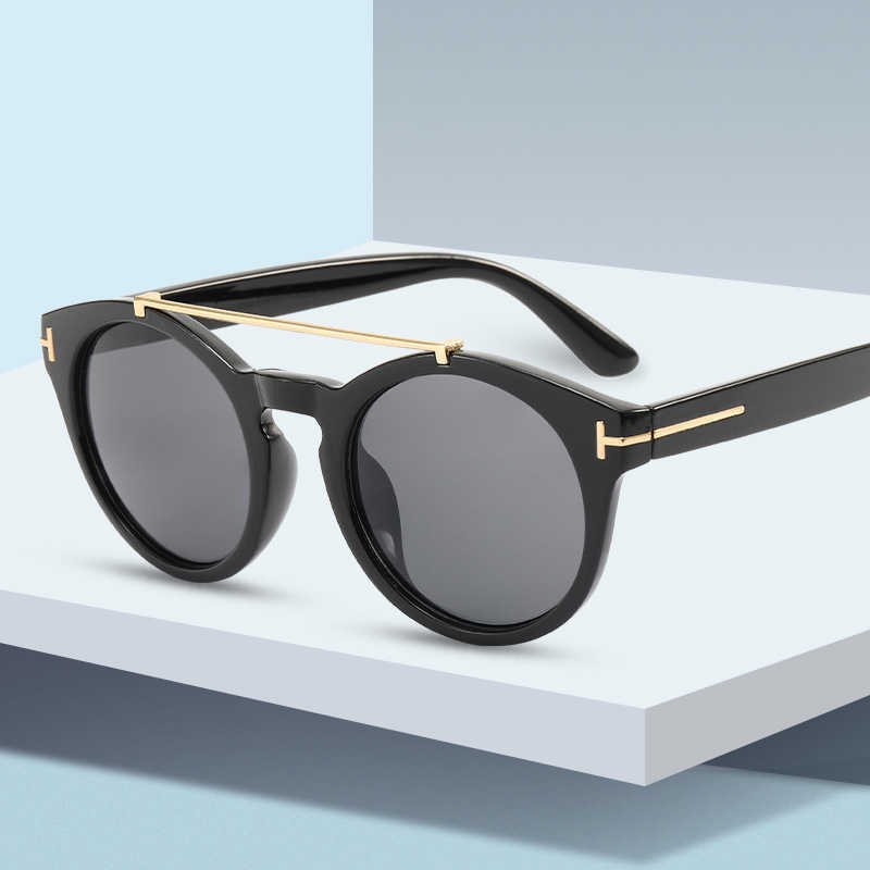 

T-shaped net red same Women's fashion resin outdoor round frame double beam anti ultraviolet Sunglasses