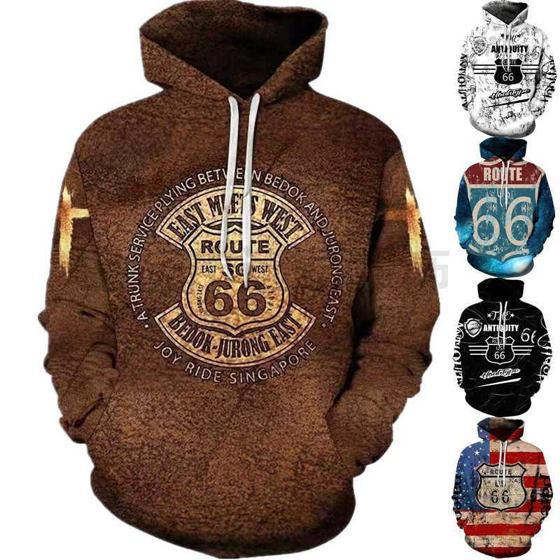 

men's Highway 66 3D printed Pullover Hoodie casual loose sweater