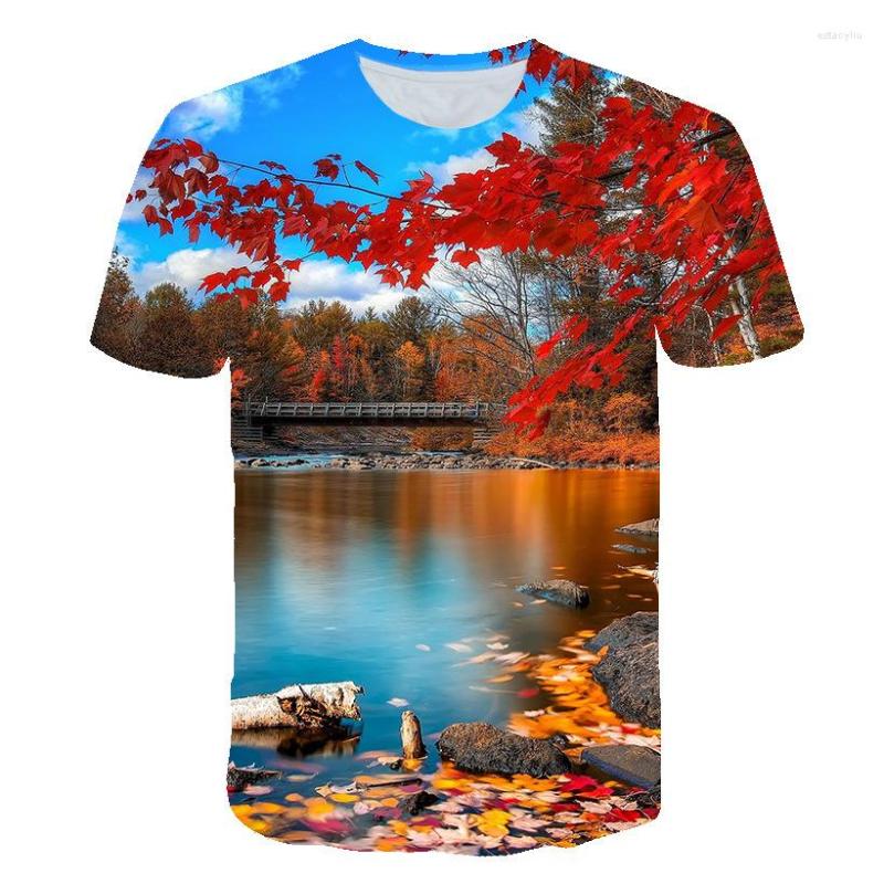 

Men's T Shirts 3D Print T-shirt Scenery Landscape Printing Summer Black Round Neck Beach Style, At-26160