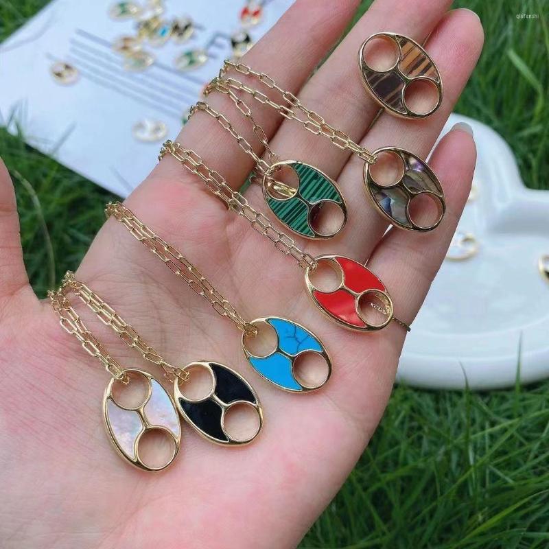 

Pendant Necklaces 5Pcs Gold Plated Brass Stone Shell Pendants For Women Multi Layer Necklace Jewelry Gift