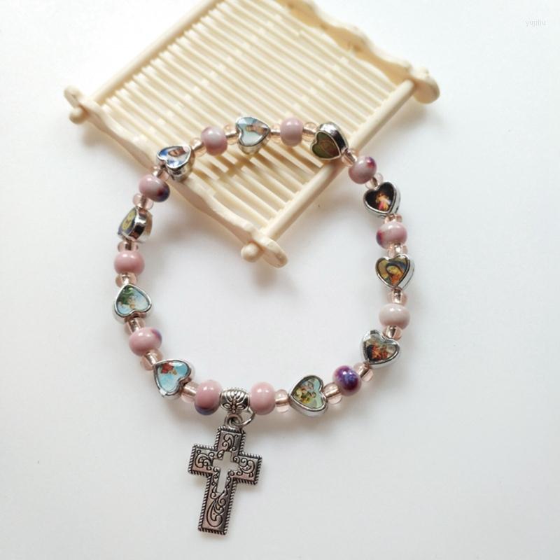 

Link Bracelets Bead Cross Bracelet Charm Beaded Elastic For Men Women Christian Jewelry Gift Pendant