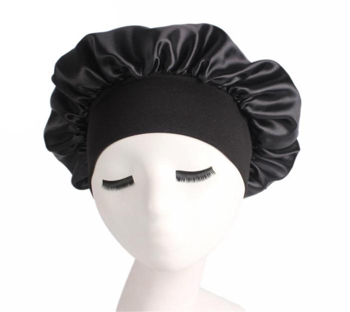 

Long Hair Care Women Fashion Satin Bonnet Cap Night Sleep Hat Silk Cap Head Wrap Sleep Hat Hair Loss Caps Accessories8694344, Black