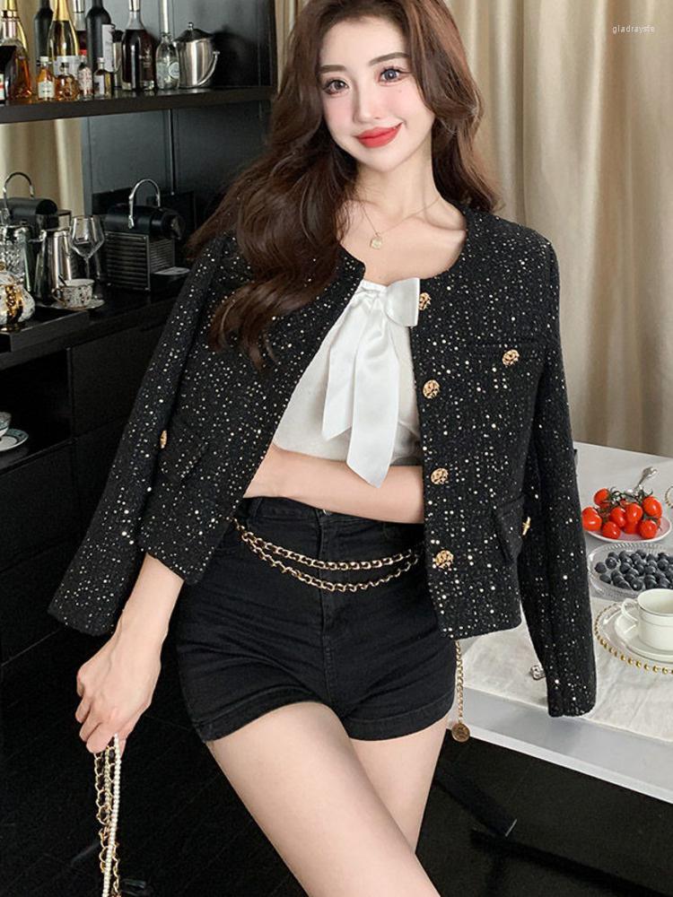 

Women's Jackets High Quality Korean Fashion Casual Small Fragrance Tweed Jacket Coat Women's Autumn Fried Street Short Sequins Outwear, White
