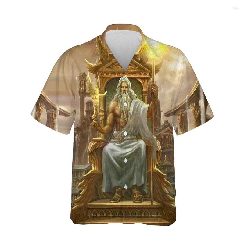 

Men's Casual Shirts Jumeast 3D Greek Mythology Male Shirt With Gods Zeus Pattern Short Summer Sleeve Hawaiian For Men Baggy Streetwear, 02