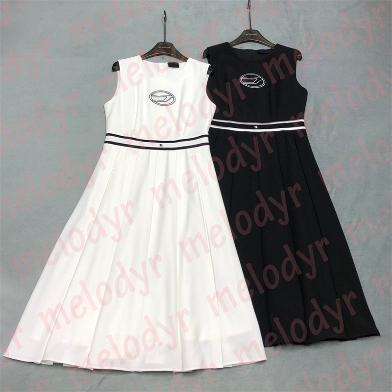 

Summer Sleeveless Dress Letter Print Skirts Fashion Designer Slim Pleated A Line Dresses for Women, Black