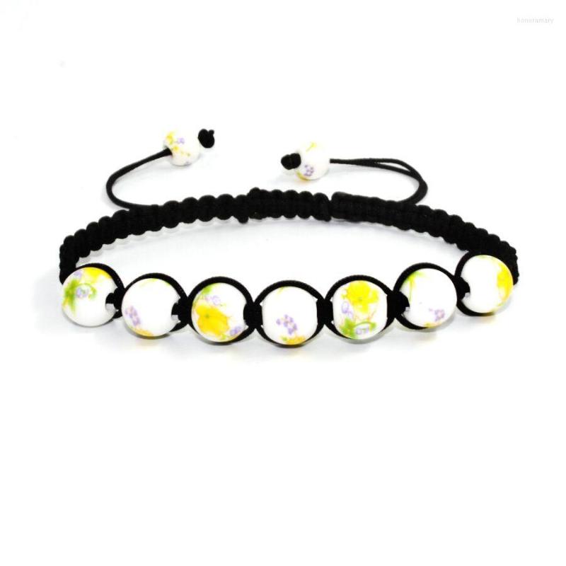 

Charm Bracelets National Style Flower Designs Beaded Adjustable Bracelet Pure Hand-made Porcelain Ceramic Boho Jewelry Gifts Wholesale