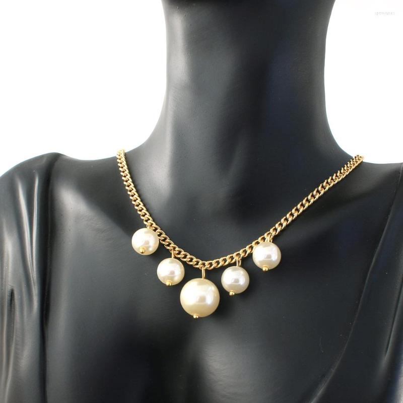 

Chains Stainless Steel Jewelry Fashion Gold Color Big Pearl Bead Pendant Necklace For Women Gift NDNZAPAJ