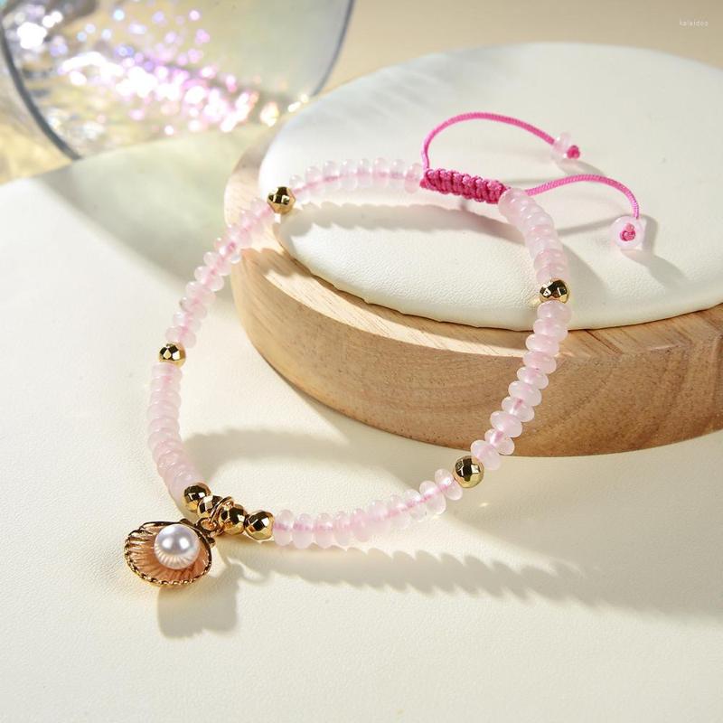 

Charm Bracelets Exquisite Bracelet For Women Pink Rose Powder Crystal Quartzs Natural Stone Agates Tassel Bangle Jewelry 18cm B415