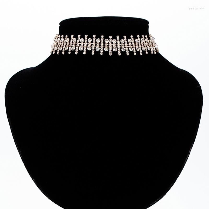 

Chains Personality Gold Plated Necklace Jewelry Pave Strand Fishbone Sticks Sketch Rhinestone Chokers For Women