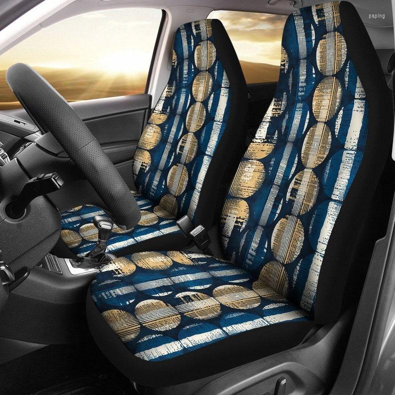 

Car Seat Covers Blue Gold Circles Abstract Art Pair 2 Front Protector Accessories