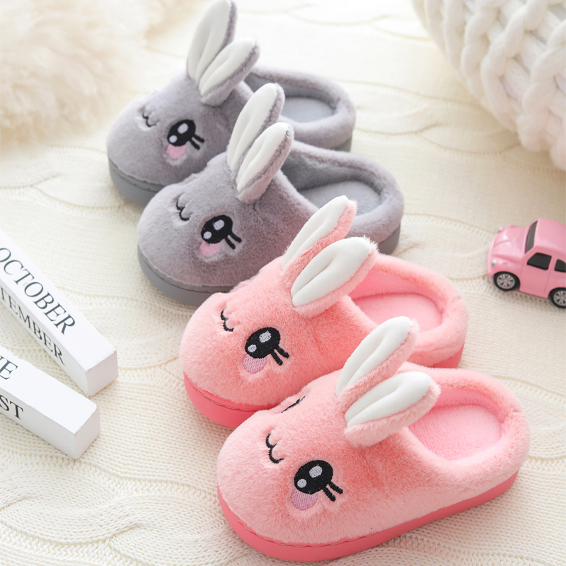 

Slipper Baby Girls Cotton Slippers Winter Children's Cute Rabbit Plush Slippers Boys Home Indoor Shoes Furry Kids Slippers 230509, Melon red 01