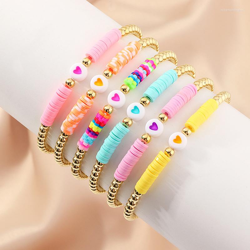 

Charm Bracelets 2023 Bohemian Multicolor Heart Bead Sets For Women Colorful Soft Pottery Bracelet Boho Shell Jewelry Girl Gift