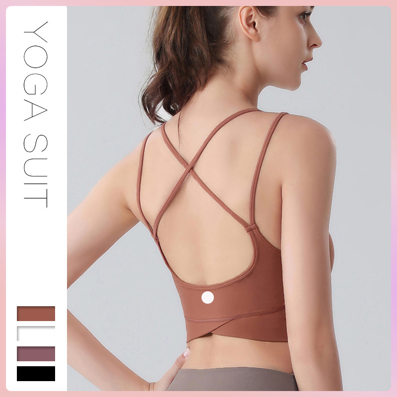 

LL Yoga Sports Bras Back Strap Cross for Women Breasted Fitness Bra Lady Push Up Seamless Gym Tank Crop Top Running lululemens, Have logo
