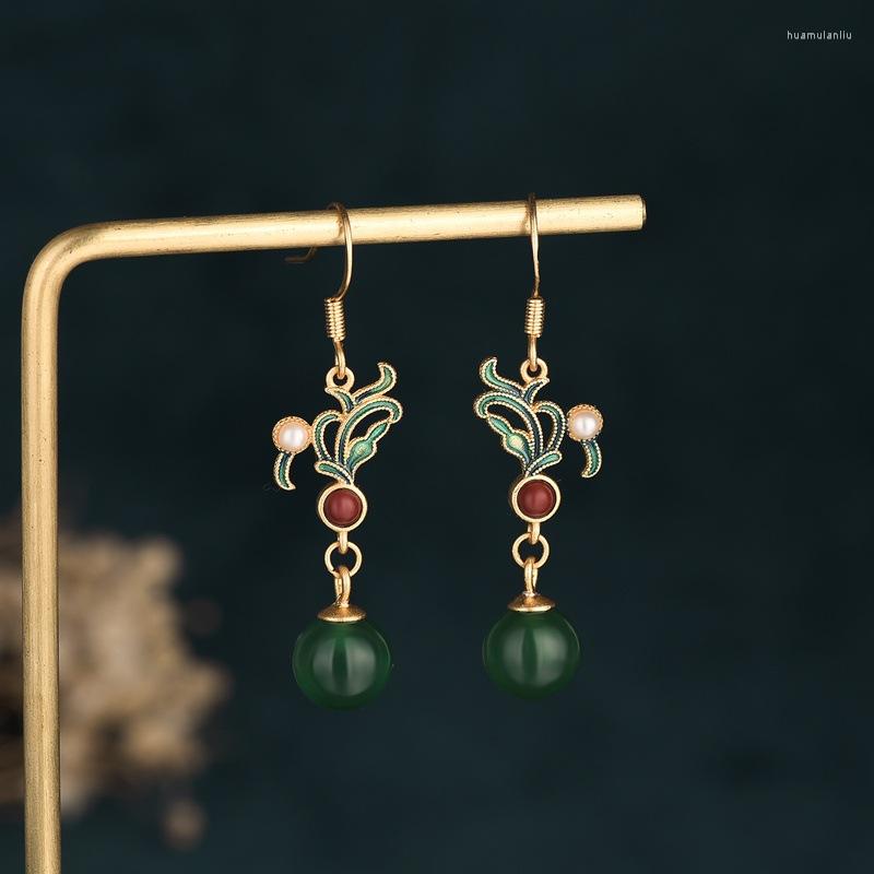 

Stud Earrings Luxury Fashion Enamel Dangle For Women Green Leaf Floral Pattern Custom Drops Elegant Banquet Jewelry