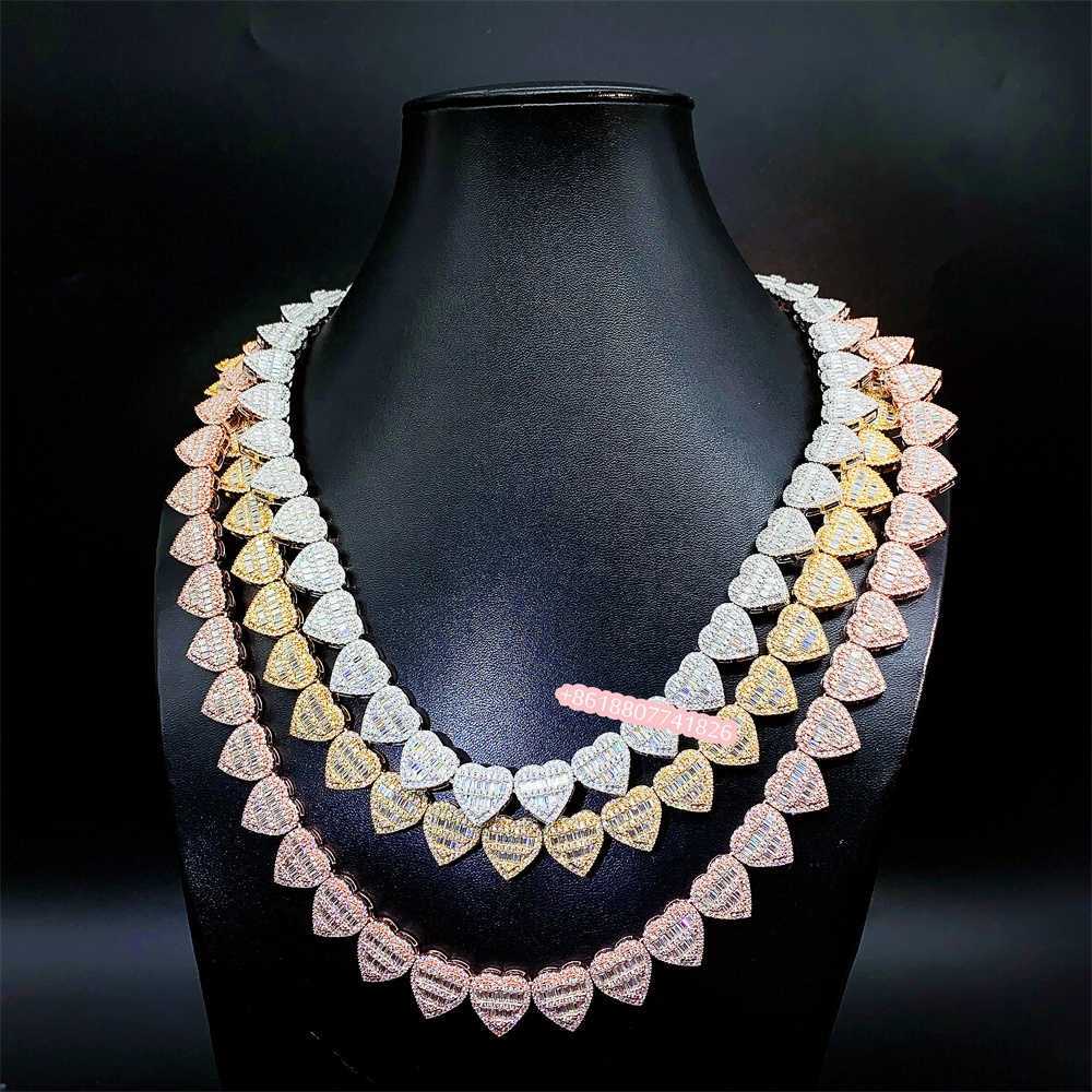 

2023 New Design Iced Out Moissanite Diamonds Baguette Hip Hop Bust Down Custom Made Cuban Link Chain Heart Tennis Chain