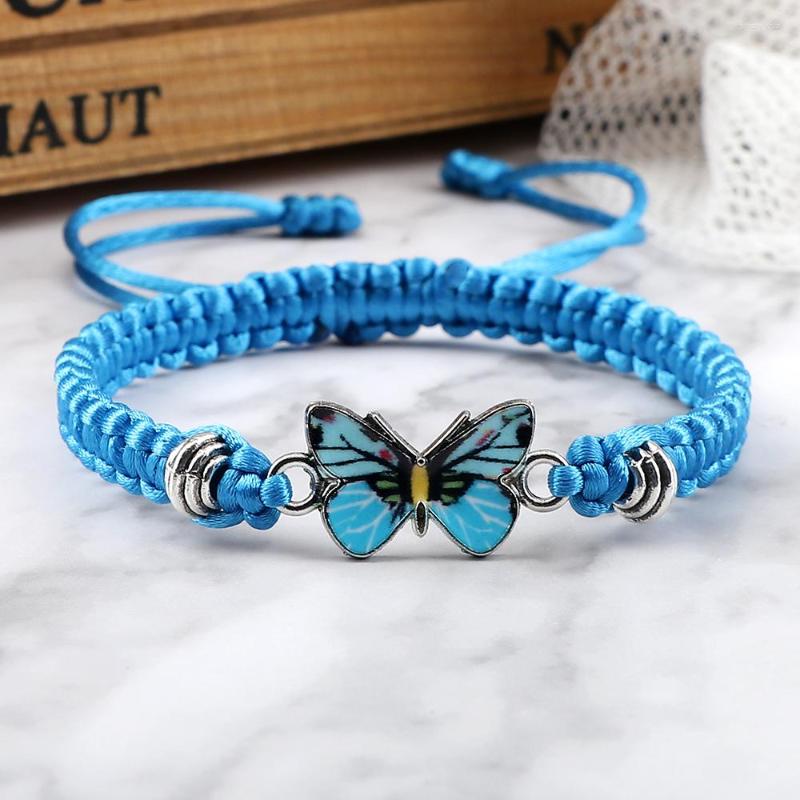 

Link Bracelets Handmade Braided String Bracelet For Women Blue Butterfly Pendant Adjustable Charm Bangles Fashion Girl Jewelry Gifts