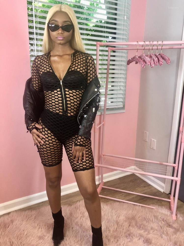 

Women' Jumpsuits OKAYOASIS Sexy Women Club Fashion Long Sleeve Rompers Selling Hollow Out Party Nightclub Mesh Playsuit, Da21218