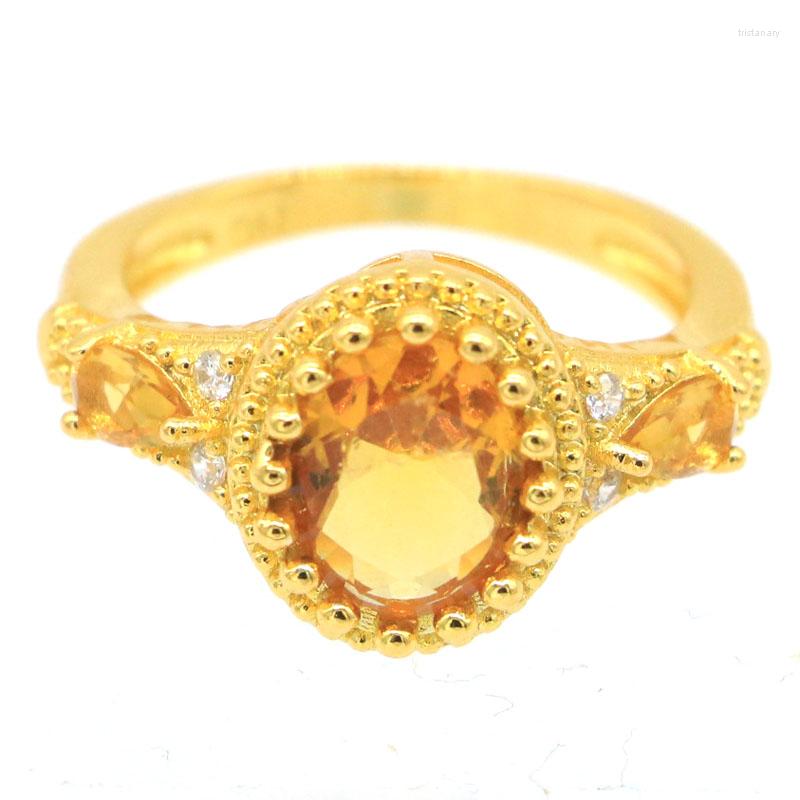 

Cluster Rings 19x12mm Gorgeous 4.4g Created Citrine Birthday Gift 14k Gold Silver Ring For Women Fine Jewelry Drop